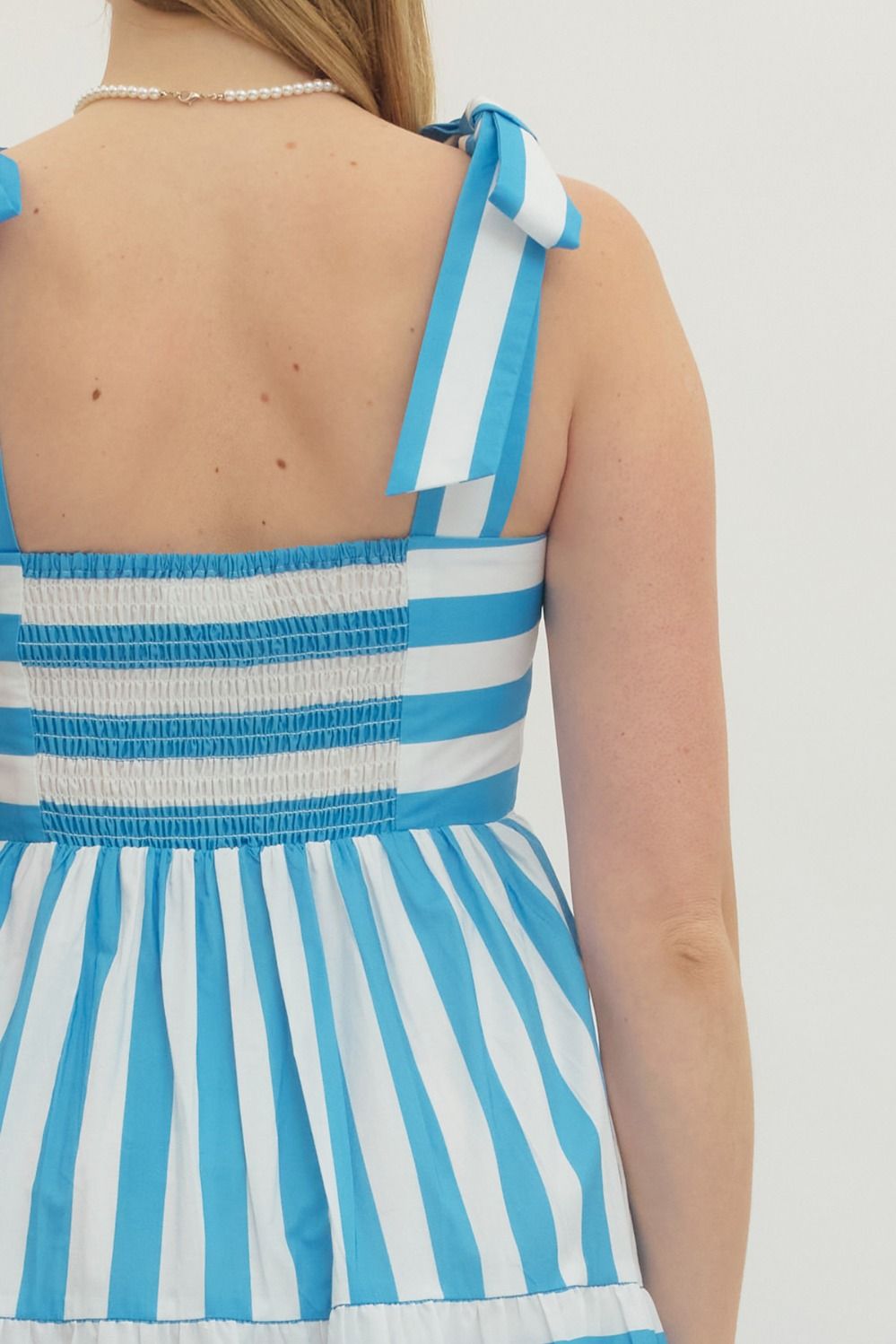 Striped Sleeveless Midi with Bow Shoulder Straps