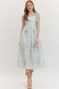 Blue Floral Midi with Smocked Back and Tie Straps