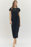 Black Short Sleeve Midi Side Tie