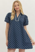 Navy Polka Dot Mini Dress