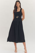 Black Sleeveless Midi with Gold Buckle