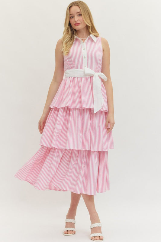 Striped Sleeveless Midi with Ruffle Hem