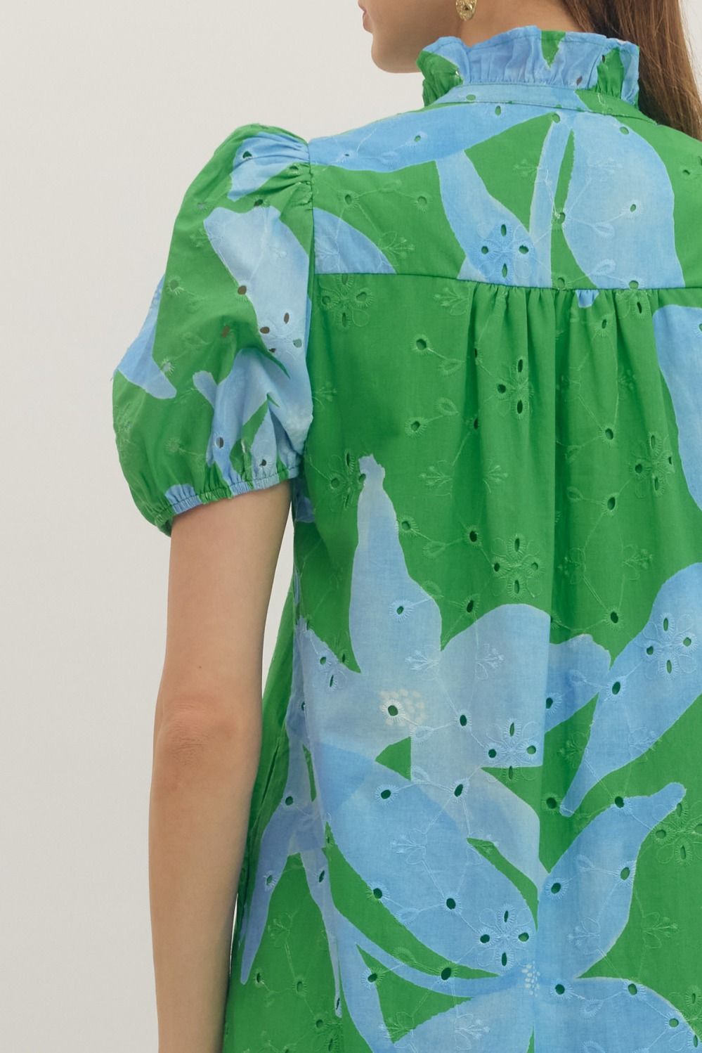 Green Botanical Puff Sleeve Midi