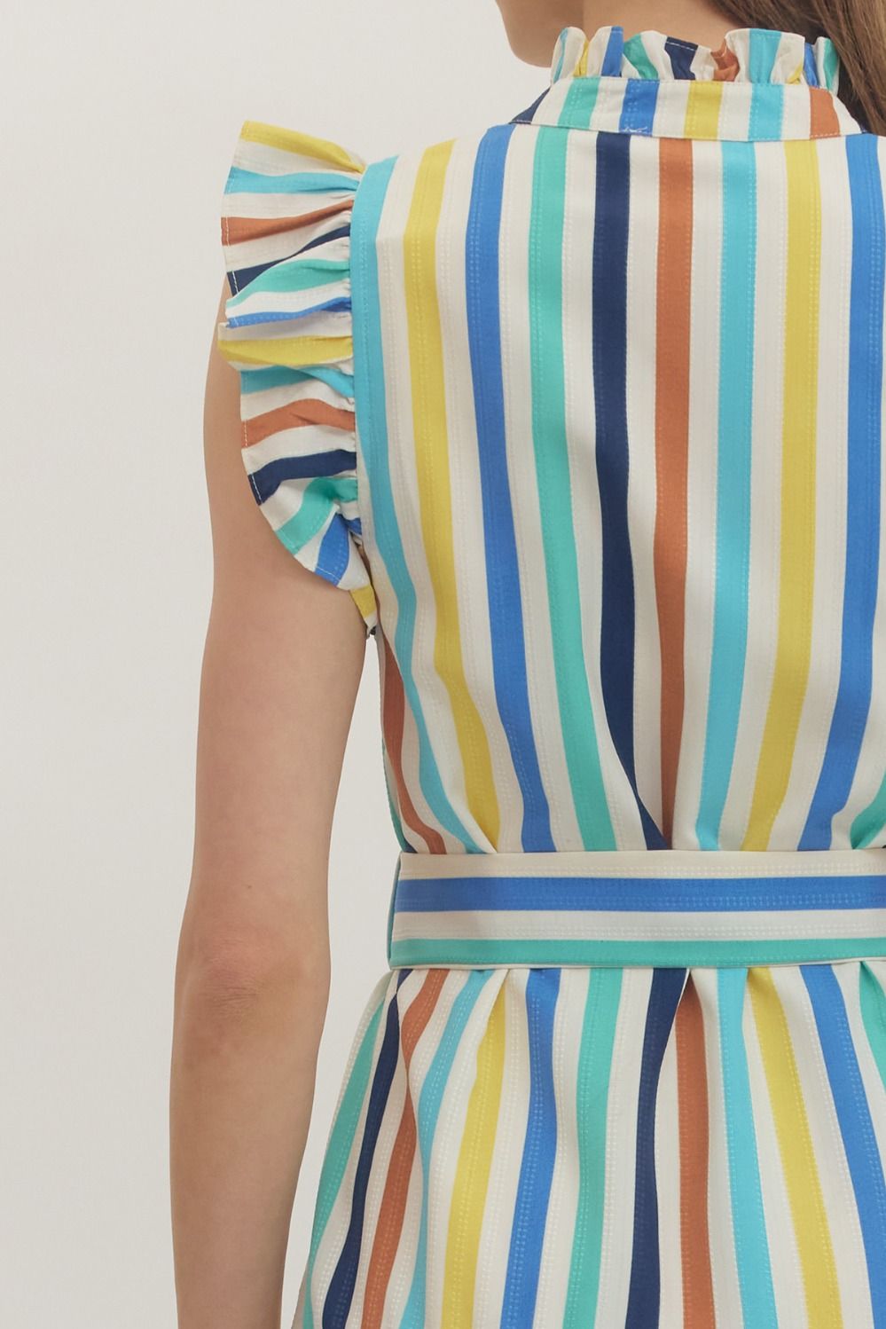 Striped Print Ruffle Sleeve Midi Dress