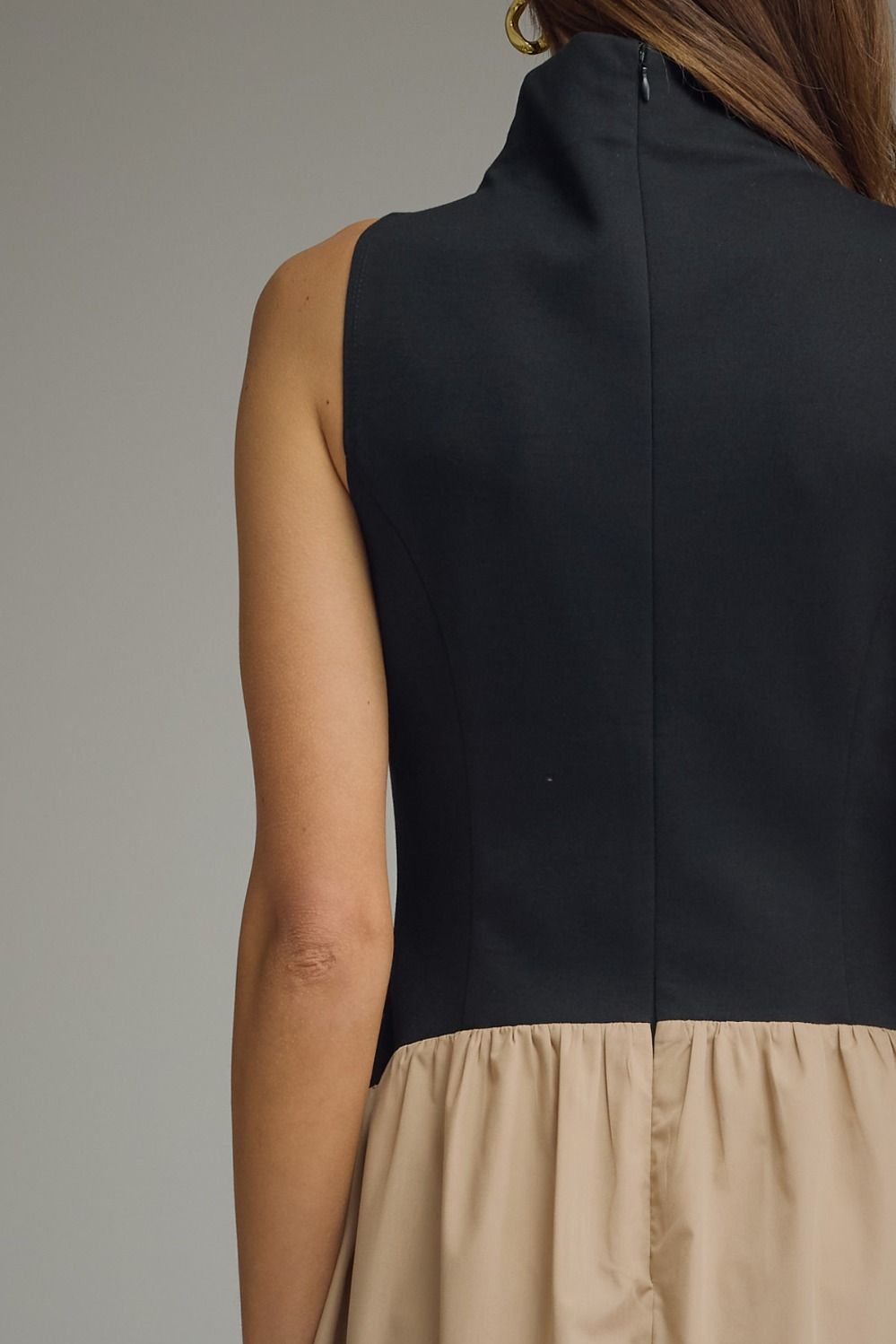 Solid Sleeveless Mock Neck Midi Dress