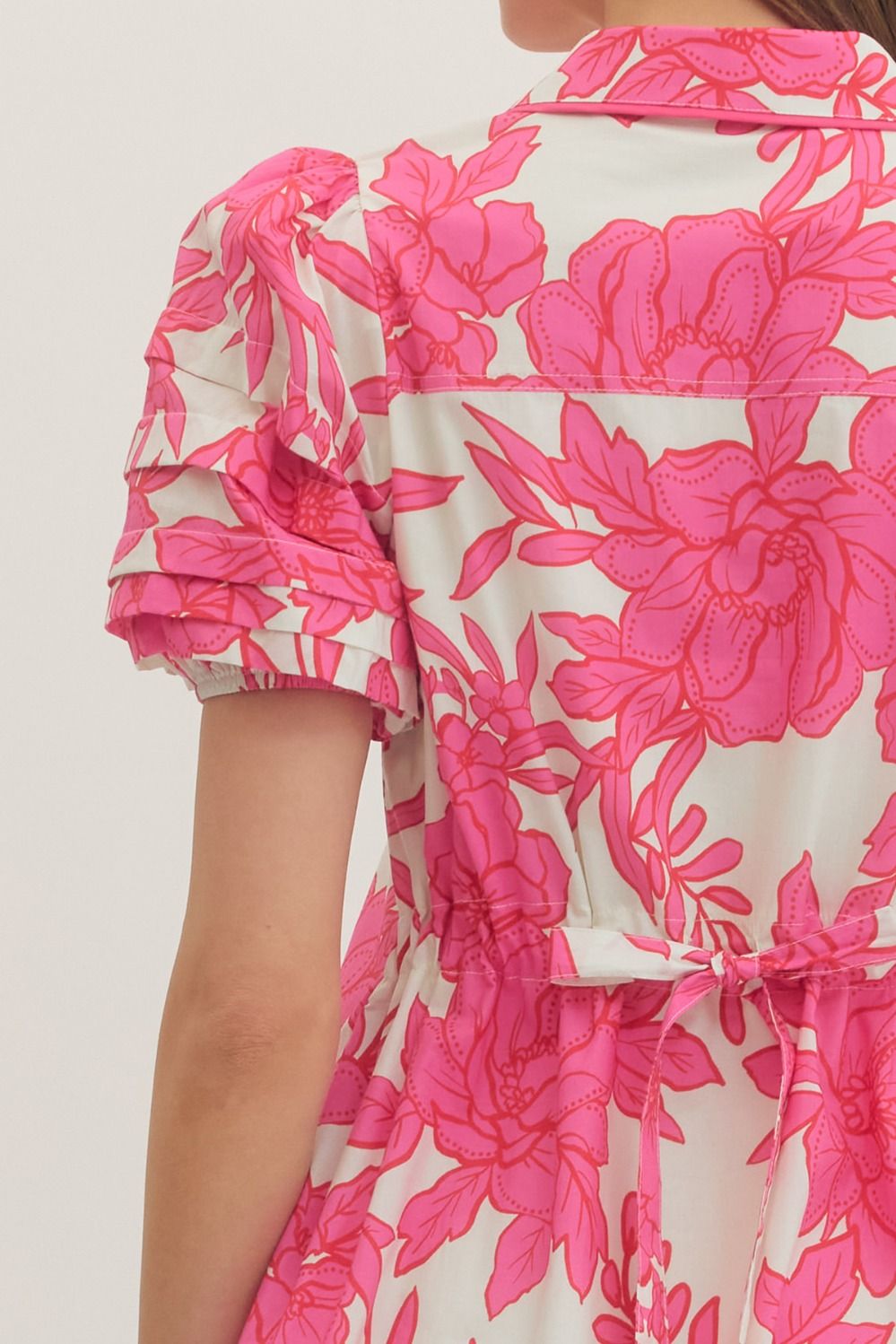 Pink Floral Split V-Neck Mini Dress