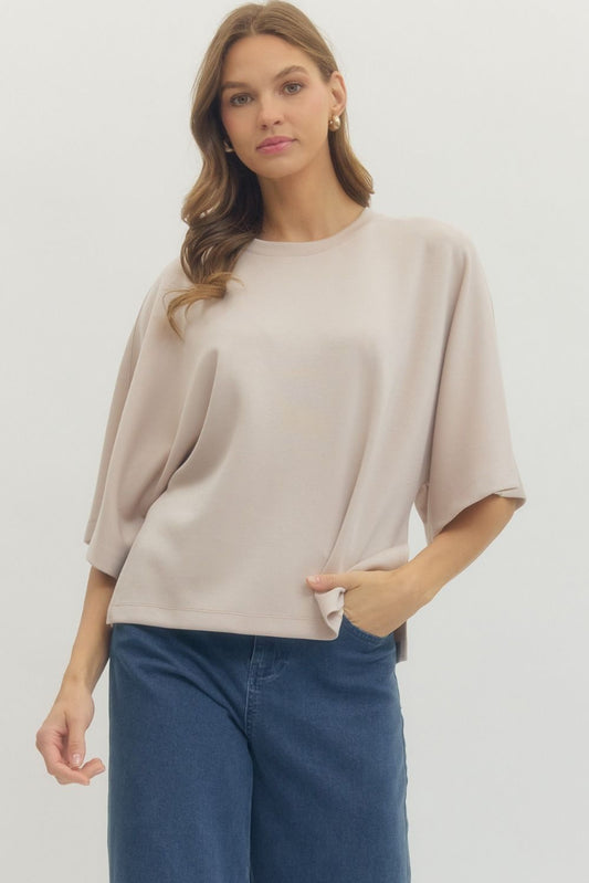 Solid Elbow Sleeve Top Relaxed Silhouette