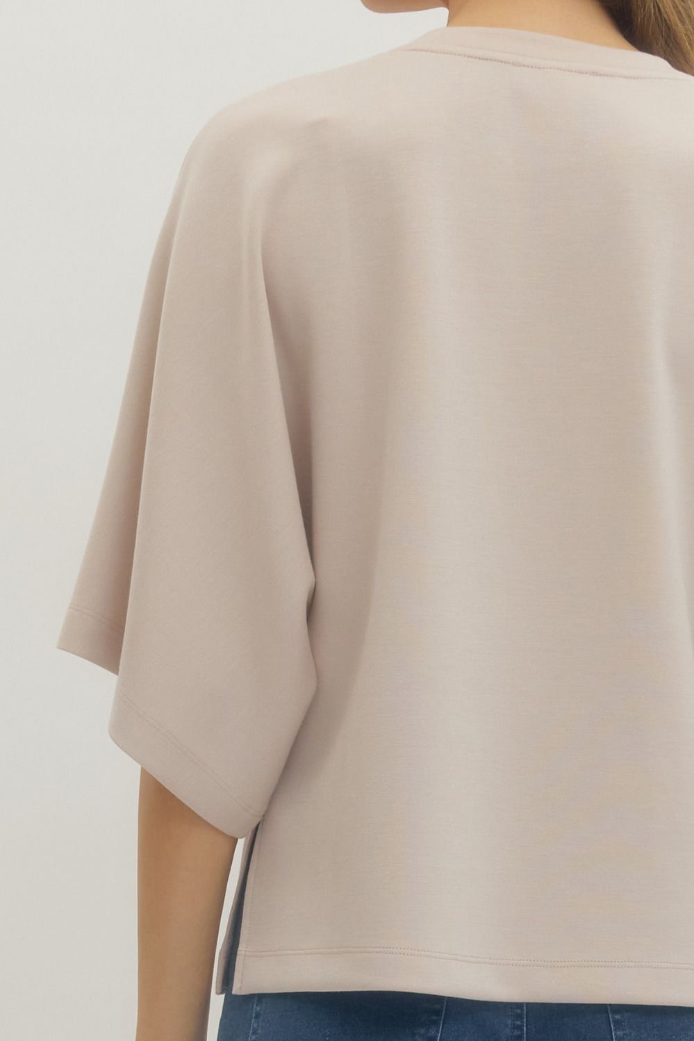 Solid Elbow Sleeve Top Relaxed Silhouette