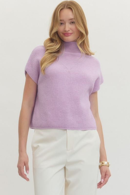 Cap Sleeve Mock Neck Ribbed Sweater Top