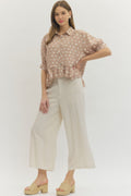 Polka Dot Short Sleeve Top with Ruffle Hem