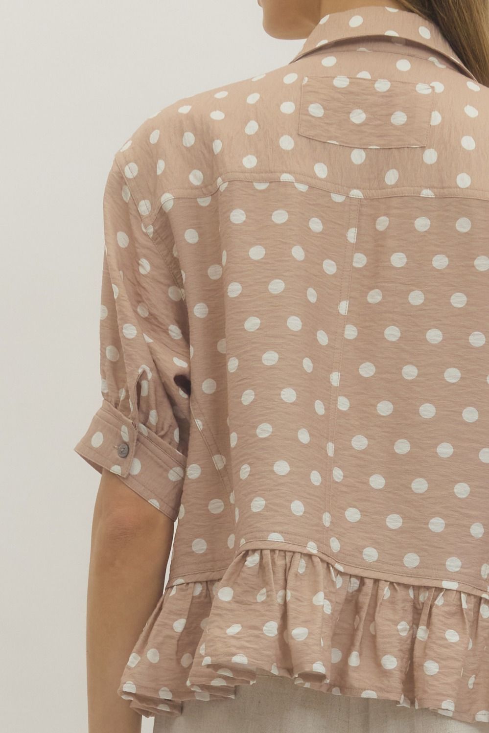 Polka Dot Short Sleeve Top with Ruffle Hem
