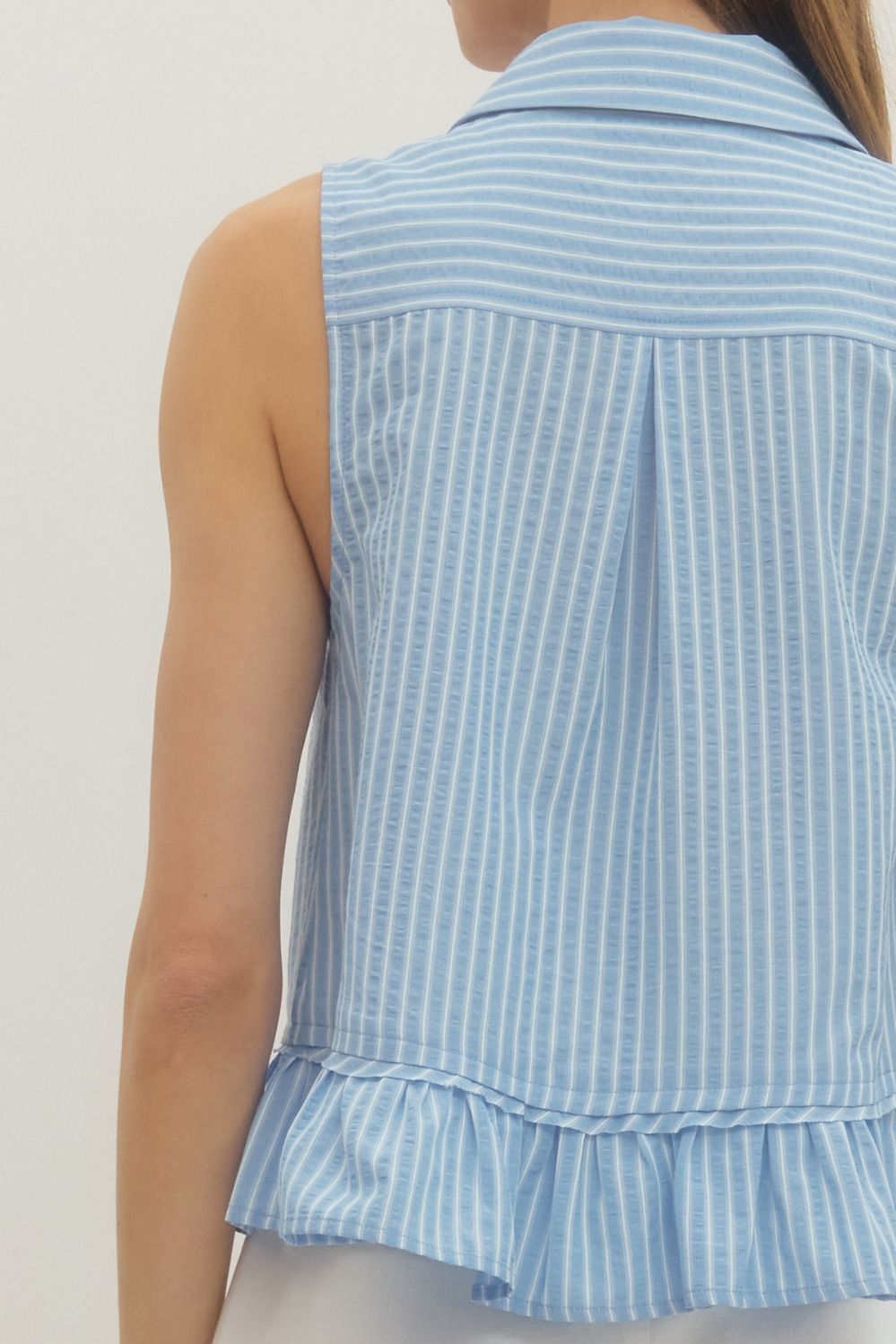 Striped Sleeveless Top Featuring Ruffle Hem