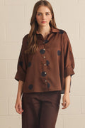 Polka Dot 3/4 Sleeve Button Up Blouse