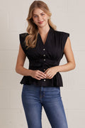 Solid V-Neck Sleeveless Blouse With Tie Waist