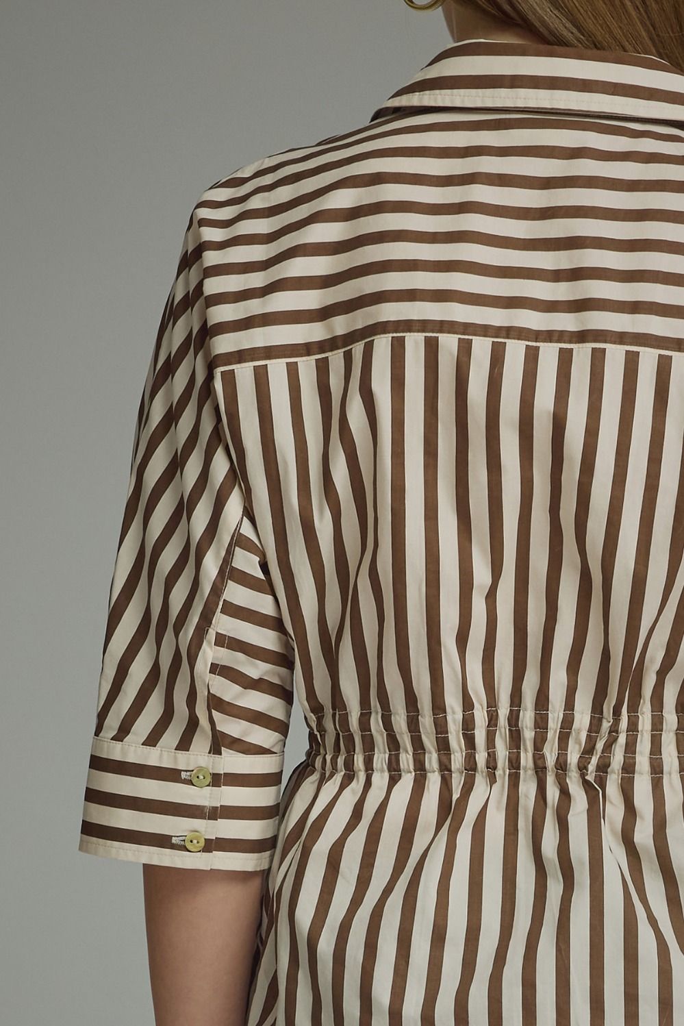 Brown Stripe 3/4 Sleeve Button Down Top
