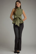 Solid Sleeveless Top With Waist Tie