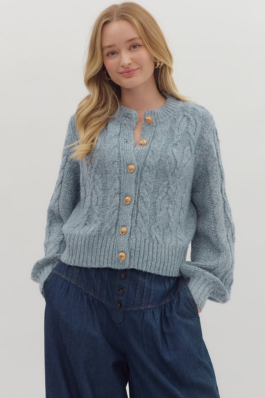 Light Blue Cable Knit Longsleeve Cardigan image 1
