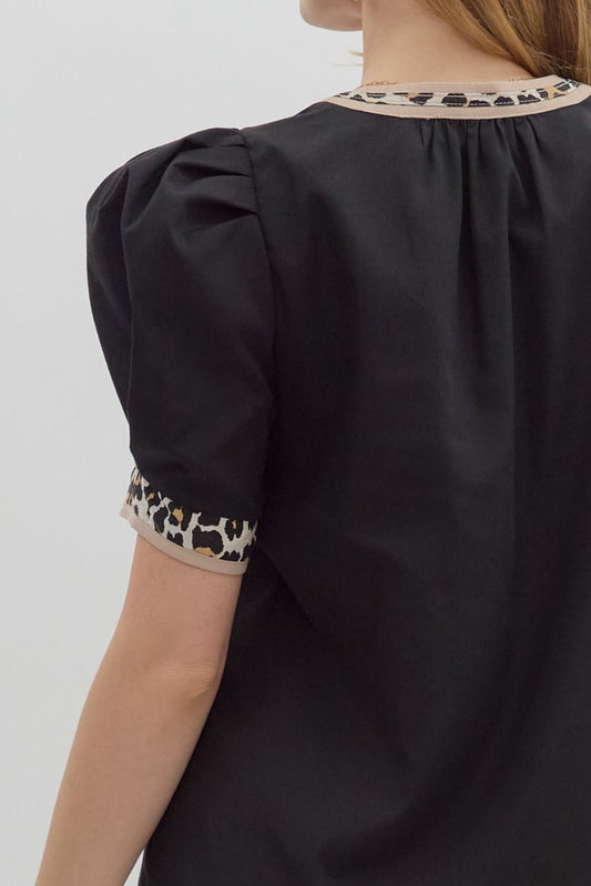 Black Top with Leopard Neckband image 1