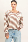 Striped Long Sleeve Open Back Top