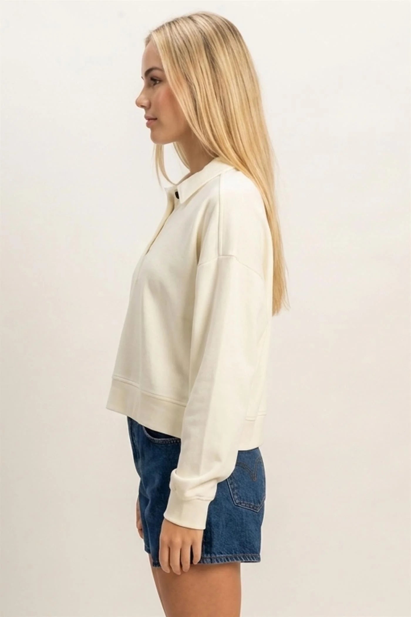 Button Front Sweatshirt Classic Collar Neckline