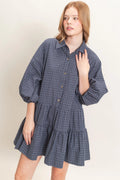 Plaid Button-Down Tiered Dress