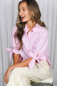 Collard Striped Top with Bow Tied Sleeves