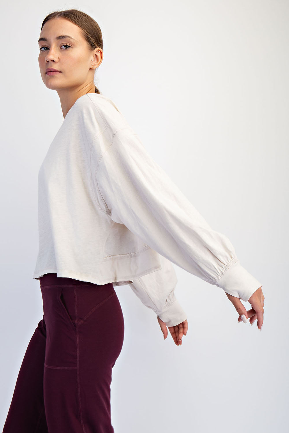 Cotton Slub Open Back Long Sleeve Top image 5