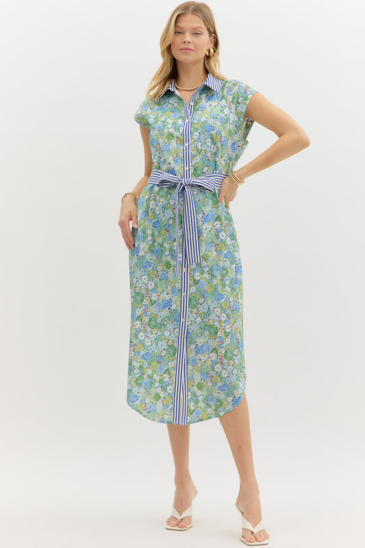 Green Combo Midi with Striped Collar image 0