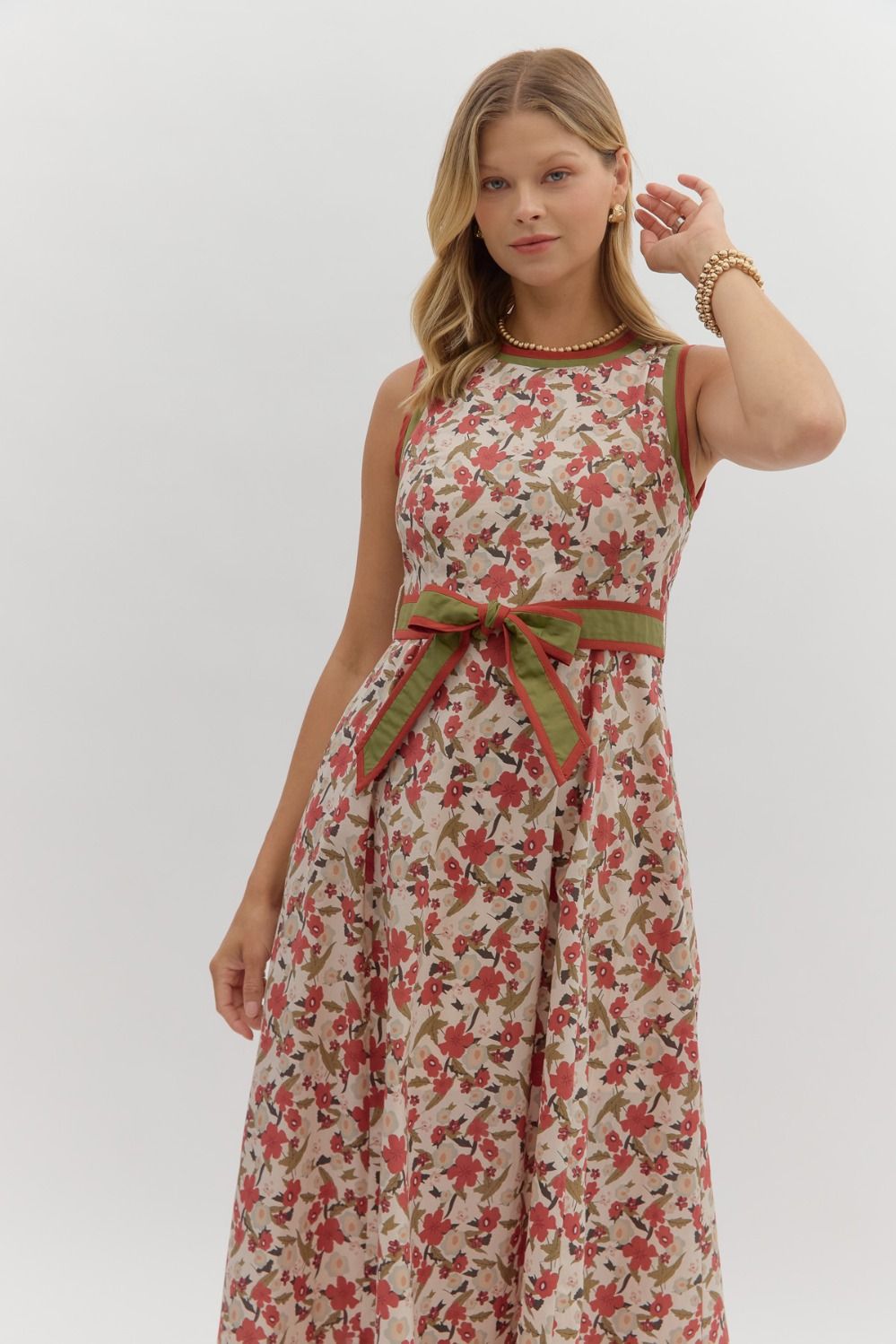 Rust & Olive Sleeveless Floral Midi Dress image 1