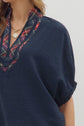 Navy Dolman Top Featuring Plaid Band Accent image 4
