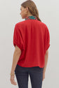 Red Dolman Top Featuring Plaid Band Accent image 5