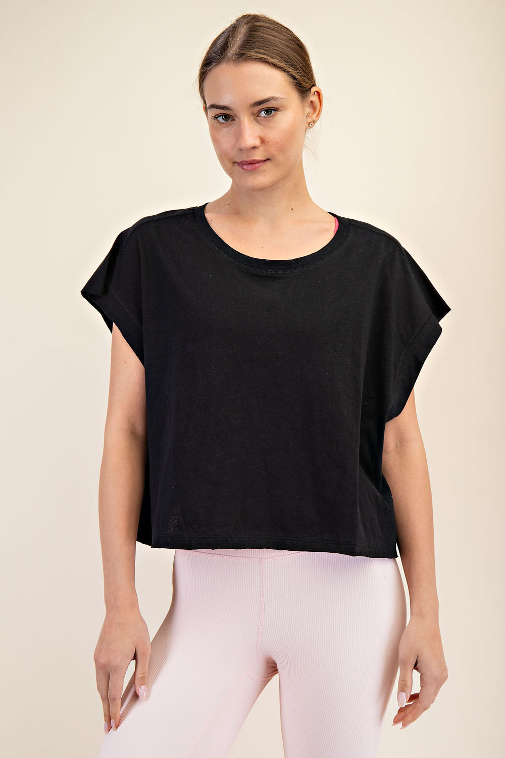 Oversized Cotton Slub Open Back Short Sleeve Top image 9