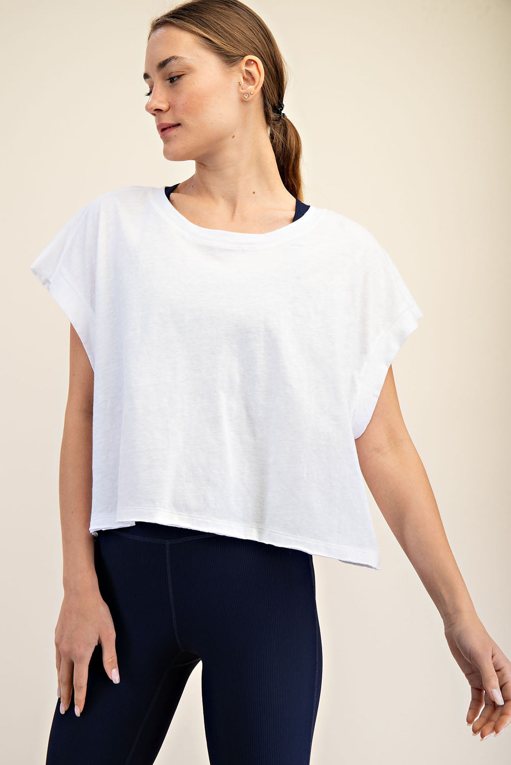 Oversized Cotton Slub Open Back Short Sleeve Top image 6
