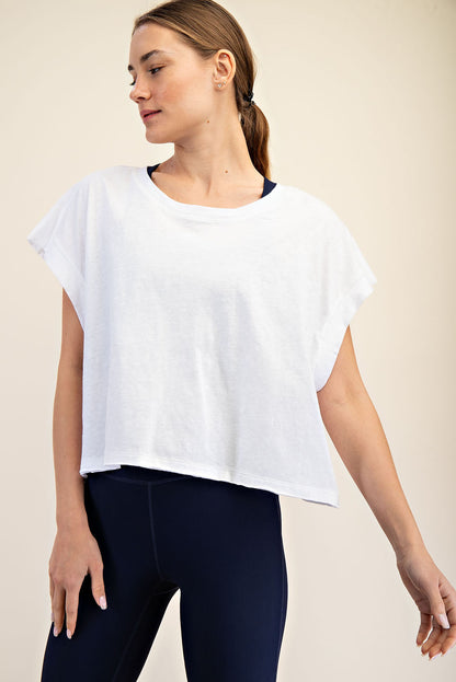 Oversized Cotton Slub Open Back Short Sleeve Top image 6
