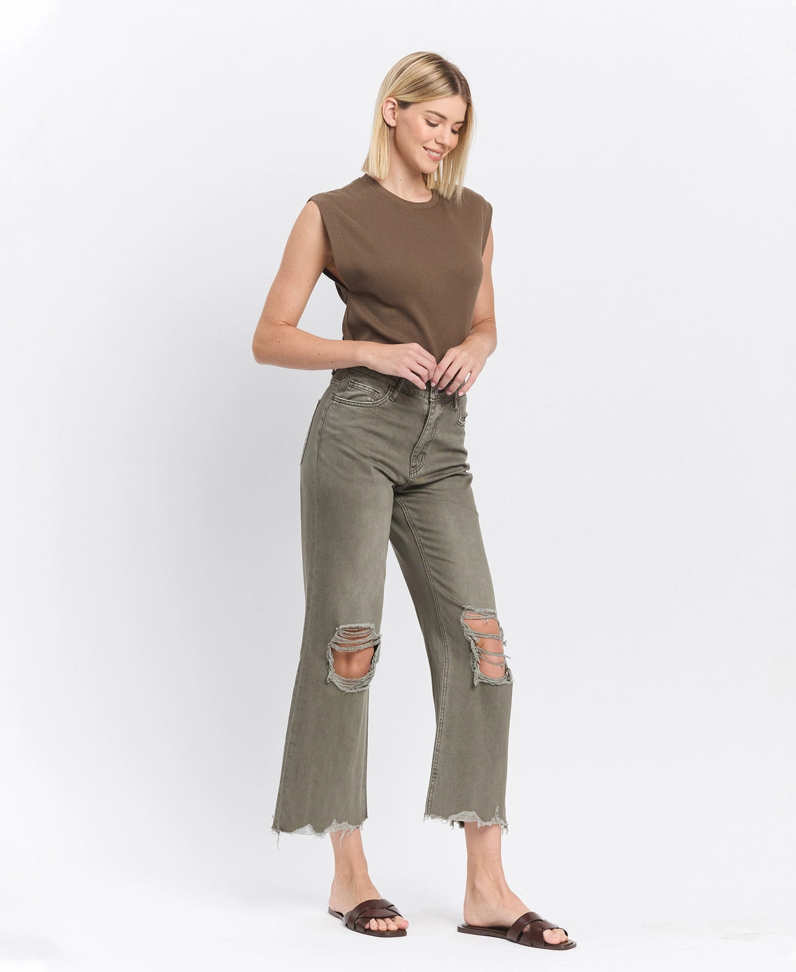 90's Vintage Super High Rise Crop Flare Jeans image 2