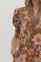 Brown Floral Puff Sleeve Pullover Mini Dress image 2