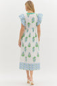 White with Blue & Green Neck Midi Dress image 2