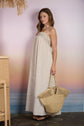 EMBROIDERED SMOCKED STRIPED TUNIC MAXI DRESS