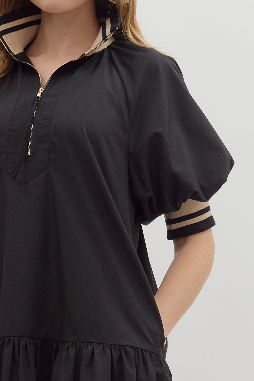 Black Polo Dress With Taupe Band image 4