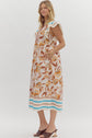 Cream Floral Print Flutter Sleeve Midi Dress image 3