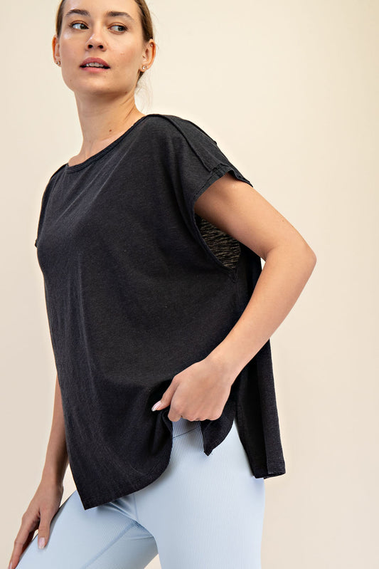 BLACK CVC SLUB OVERSIZED SS TOP image 1