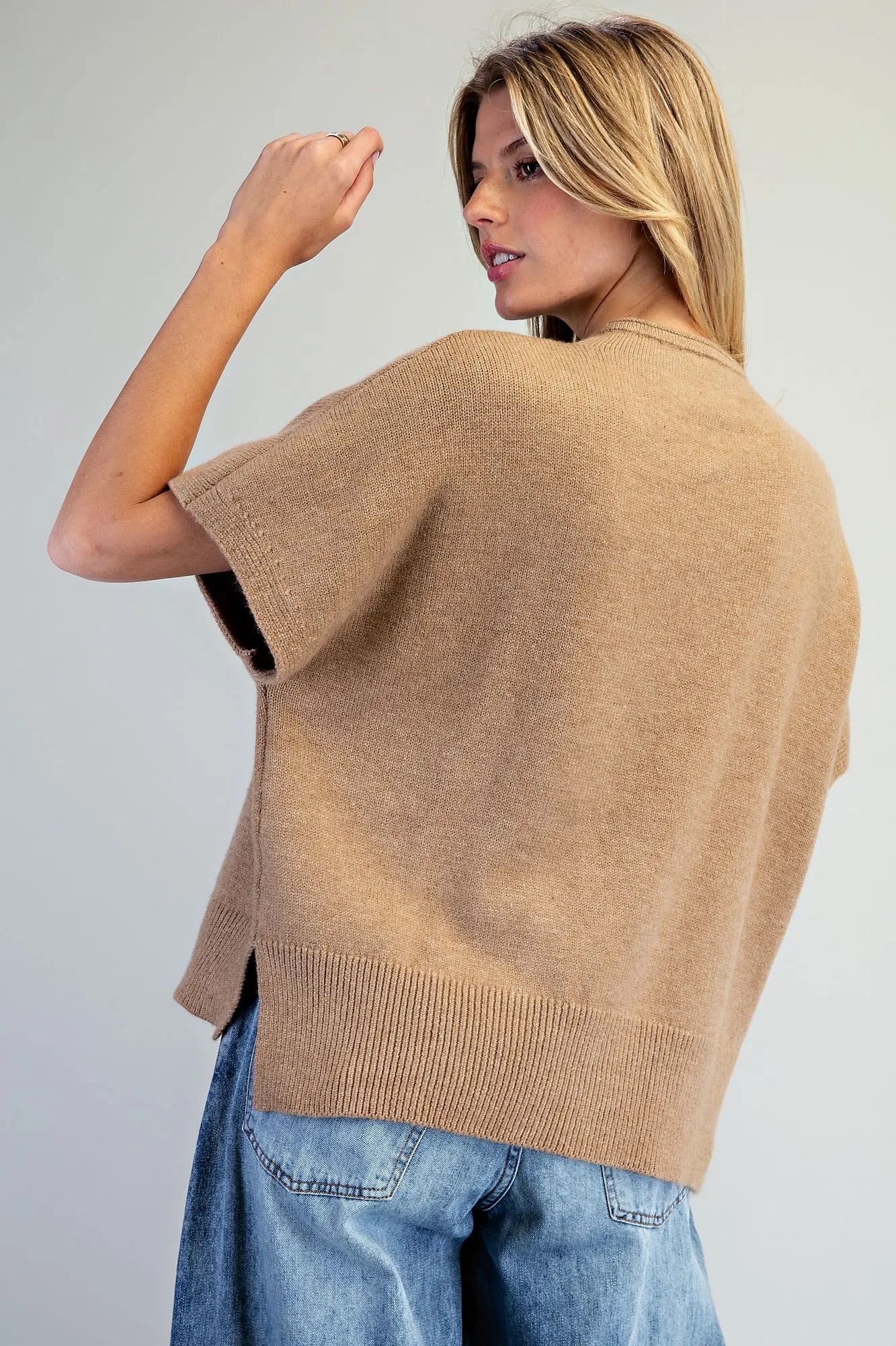 Short Sleeve Side Slit Sweater