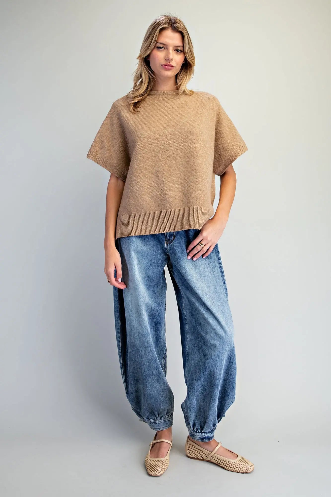 Short Sleeve Side Slit Sweater