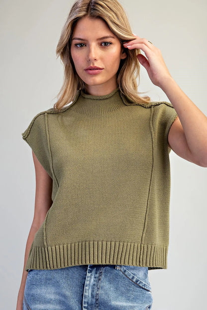 Mock Neck Exposed Seam Top