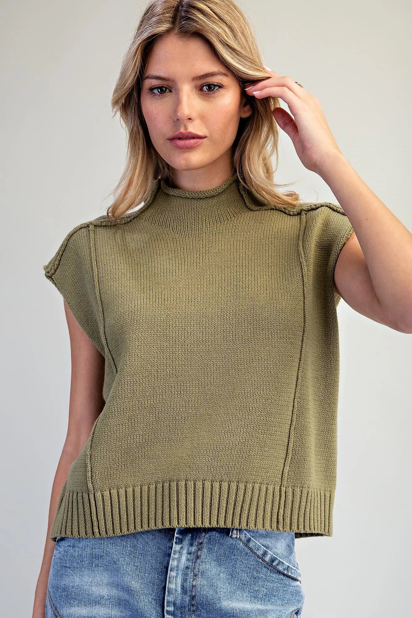 Mock Neck Exposed Seam Top