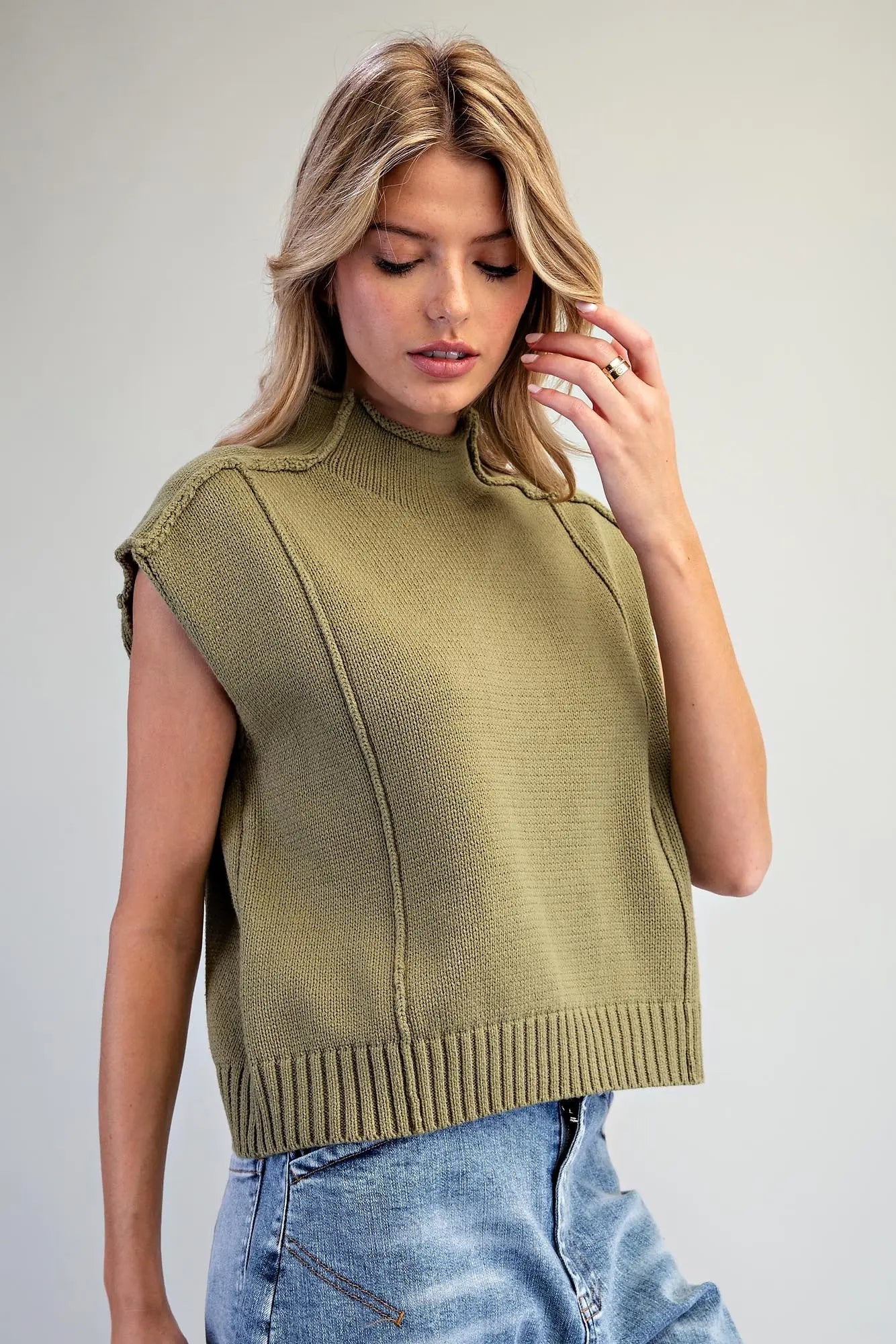 Mock Neck Exposed Seam Top