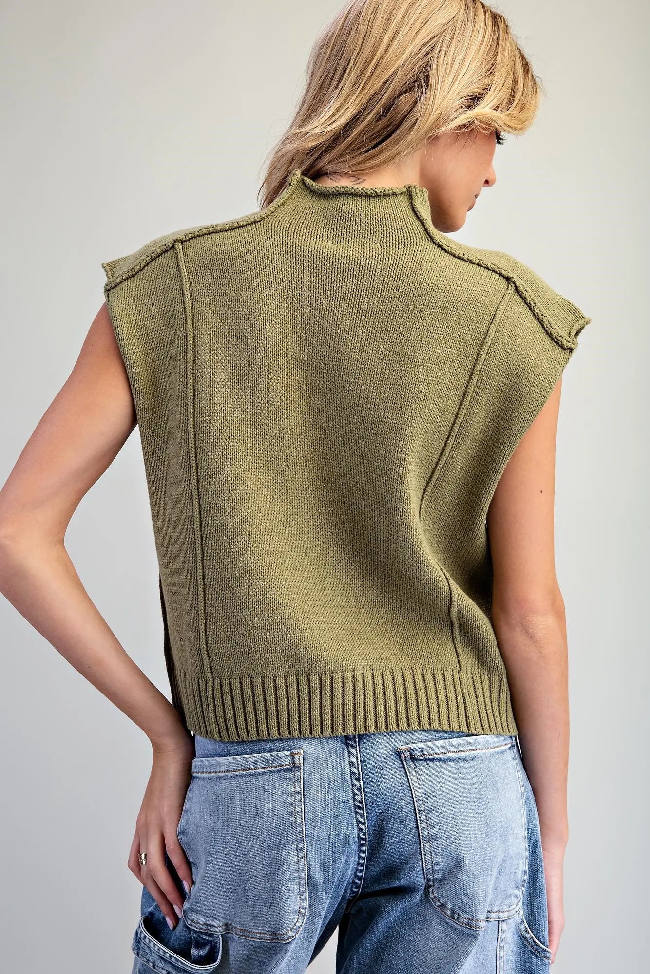 Mock Neck Exposed Seam Top