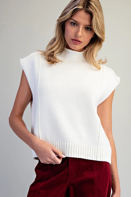 Mock Neck Exposed Seam Top