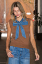 Denim Tie Neck Sleeveless Sweater