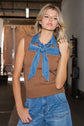Denim Tie Neck Sleeveless Sweater